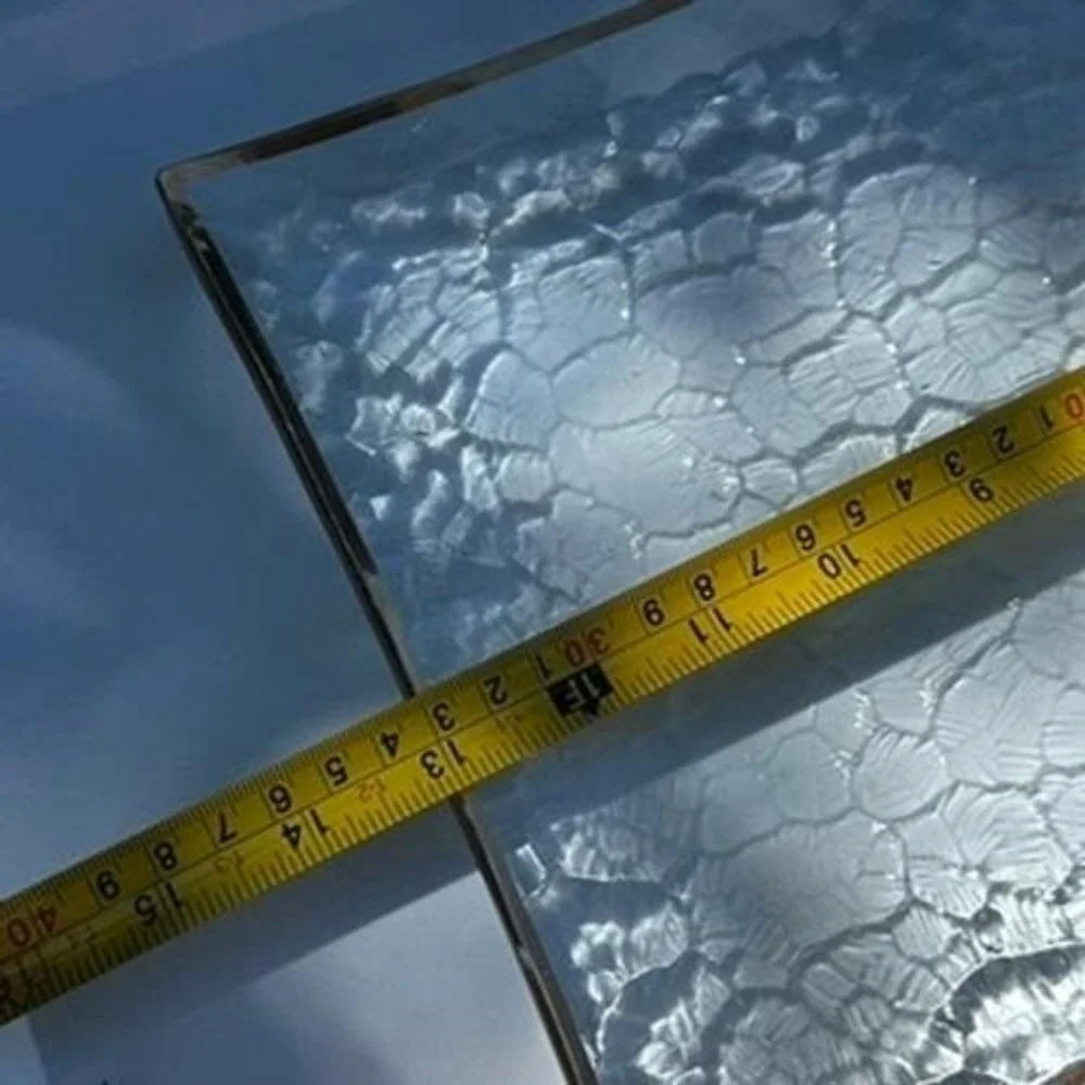 Vtg Textured Ice Glass Rectangular Serving Tray Gold Rim Hammered Clear Tray 13